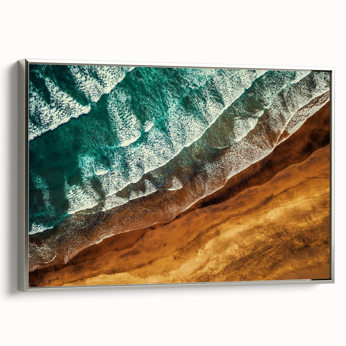 Framed landscape art painting of New Zealand's West Coast in muted gray and blue tones, ideal for living room decor.