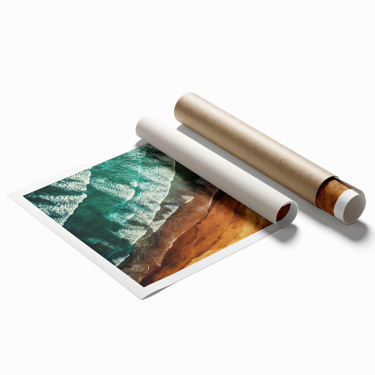 Extra large rolled print of New Zealand's West Coast with muted blue and green tones, ideal for classy bathroom wall art.