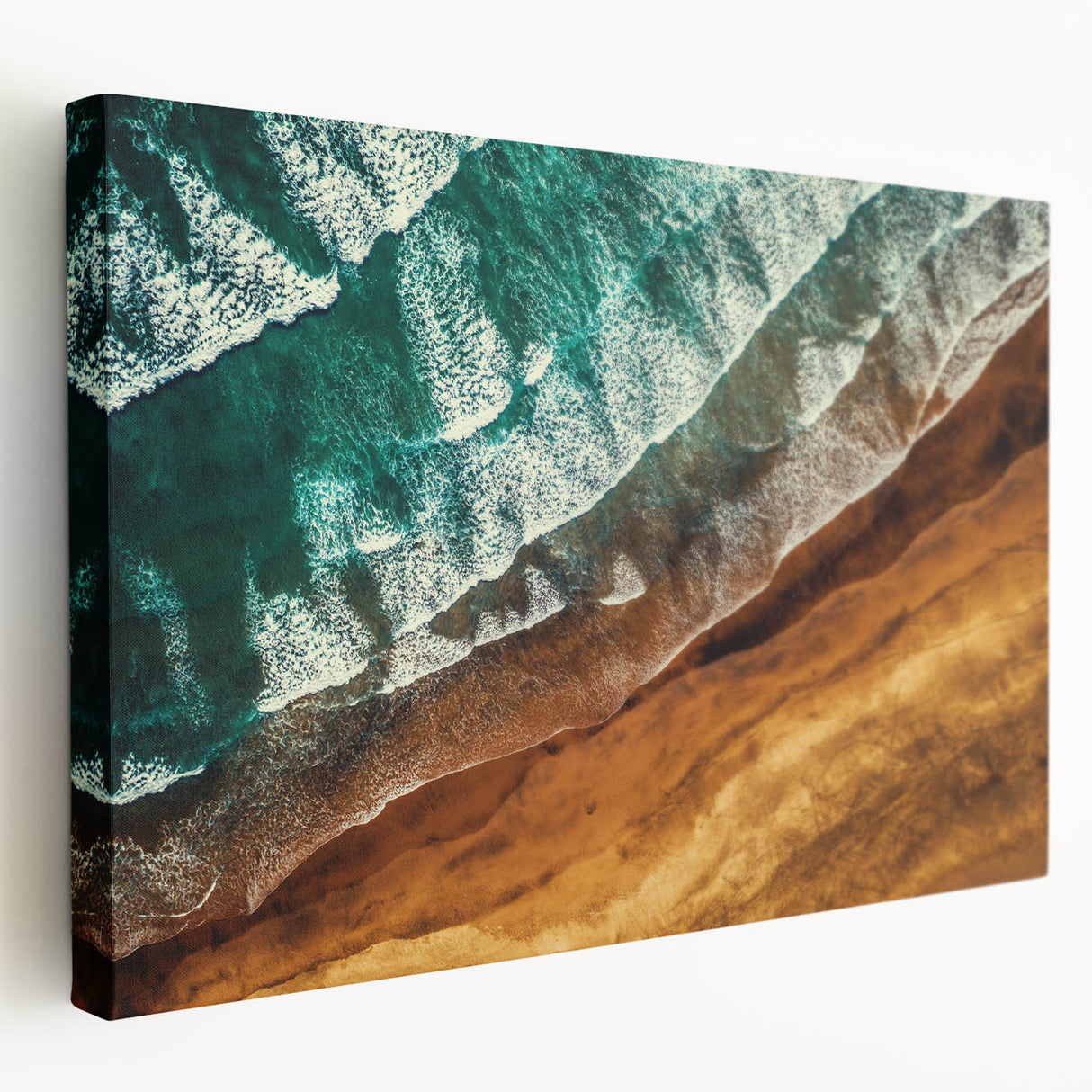 Stretched canvas of New Zealand's west coast with vibrant blue and green tones, ideal for kitchen wall art.