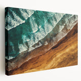 Stretched canvas of New Zealand's west coast with vibrant blue and green tones, ideal for kitchen wall art.