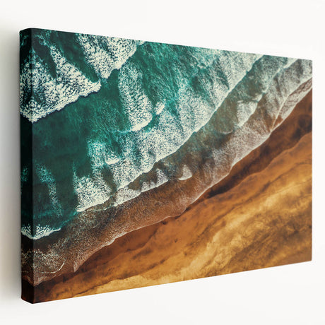 Stretched canvas of New Zealand's west coast with vibrant blue and green tones, ideal for kitchen wall art.