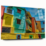 Large abstract wall art of Buenos Aires skyline in muted blue tones on acrylic glass, ideal for bedroom or dining room decor.