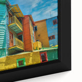 Extra large framed canvas featuring a textured, colorful abstract of Buenos Aires in muted tones.