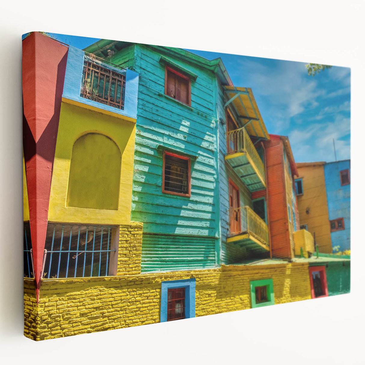 Large art print of Buenos Aires cityscape on stretched canvas, featuring muted earth tones, ideal for kitchen wall art.