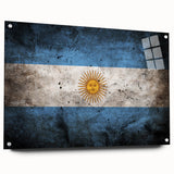 Acrylic print of a large abstract depiction of an Argentinian landscape, in muted earth tones, suited for dining room decor.