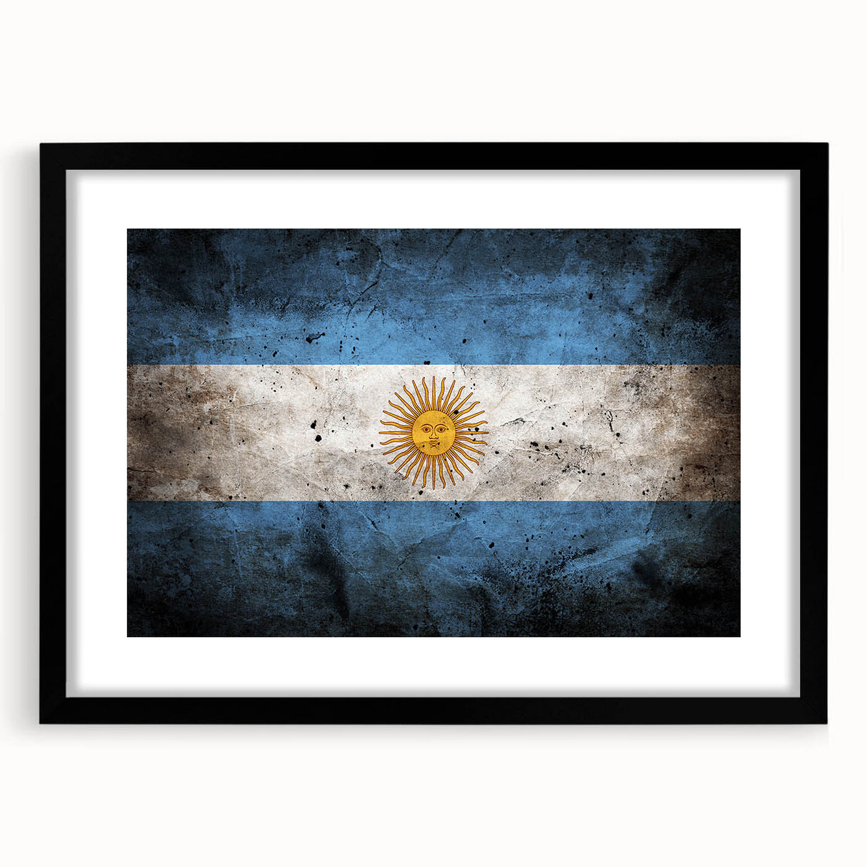 Extra large abstract art print of a colorful, textured South American scenery on a black framed canvas.