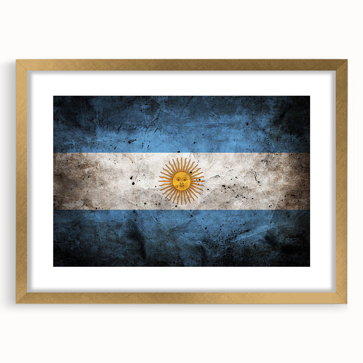 Extra large abstract art print of a textured South American scenery in a gold frame, ideal for living room decor.