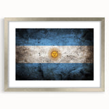 Abstract textured art of a silver-framed Argentinian scenery print with earthy tones, ideal for bedroom art.