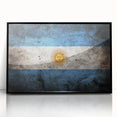 Large abstract wall art depicting a stylized Argentinian landscape in muted earth tones, framed in black acrylic.