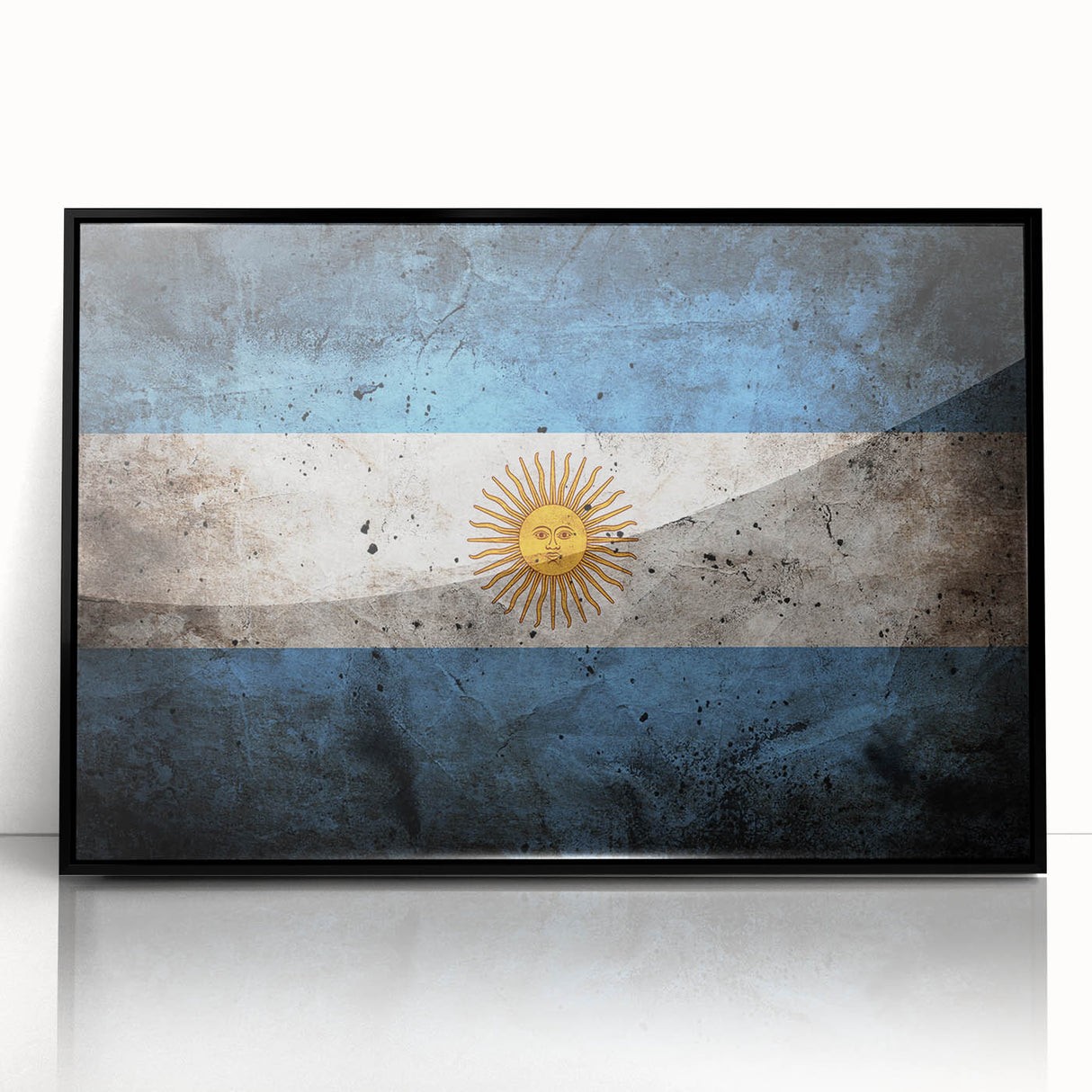 Large abstract wall art depicting a stylized Argentinian landscape in muted earth tones, framed in black acrylic.