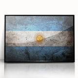 Large abstract wall art depicting a stylized Argentinian landscape in muted earth tones, framed in black acrylic.