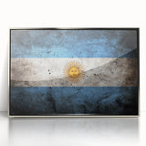 Mid-century modernist art depicting an abstract Argentine landscape in acrylic, framed in silver.