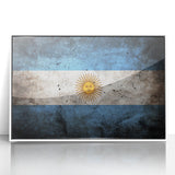 Art deco poster of an Argentine landscape in soft pastel colors on a white framed acrylic, suitable for nursery wall art.