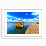 Abstract art print of a Bolivian landscape in muted earth tones on a framed white mat, ideal for dining room decor.