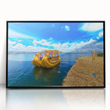 Large abstract wall art depicting a Bolivian landscape in muted earth tones, framed in black acrylic.