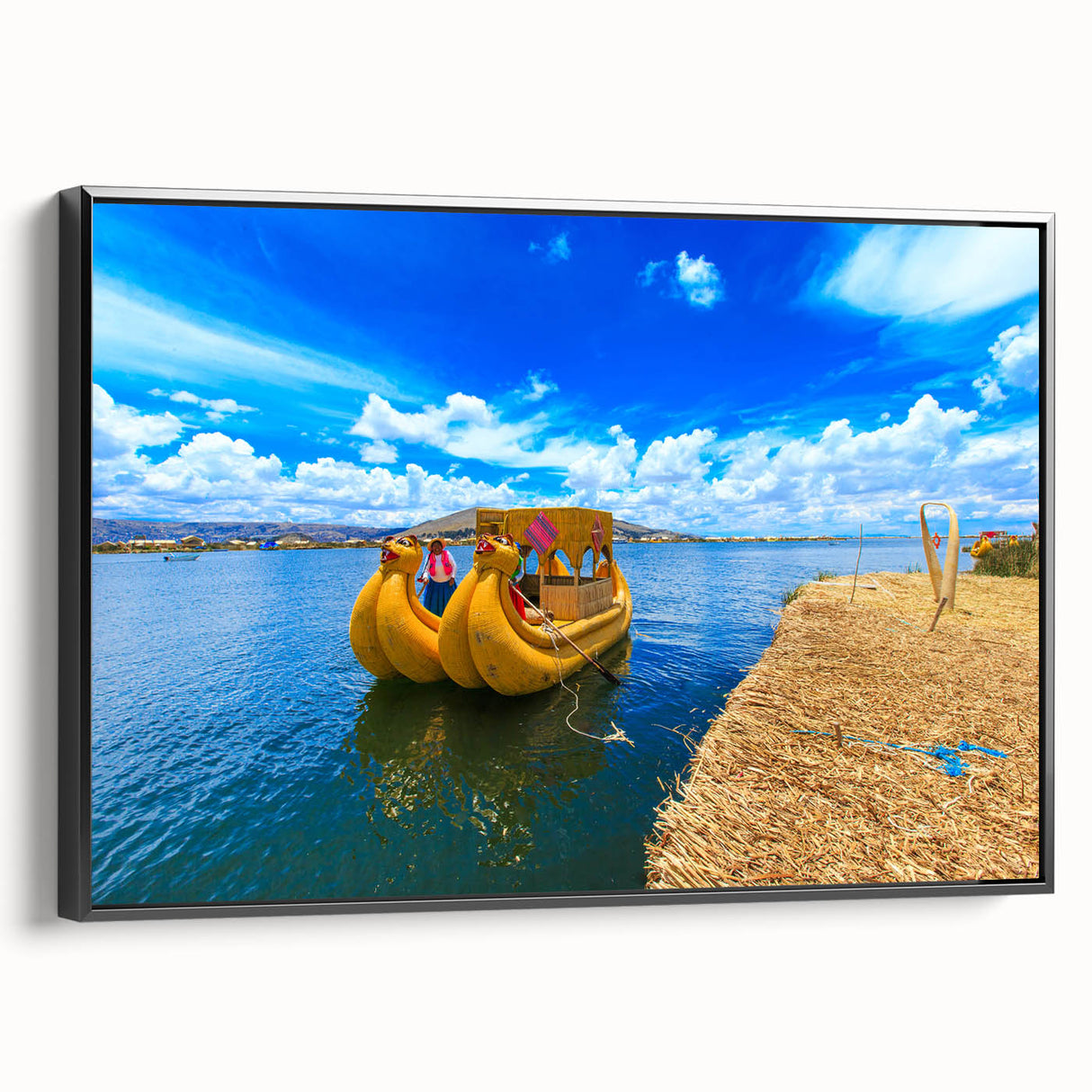 Black and white framed canvas featuring a vintage landscape of Bolivia's scenery, ideal for bedroom decor.