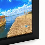 Extra large black wall art on canvas depicting a textured, colorful Bolivian landscape, ideal for living room decor.