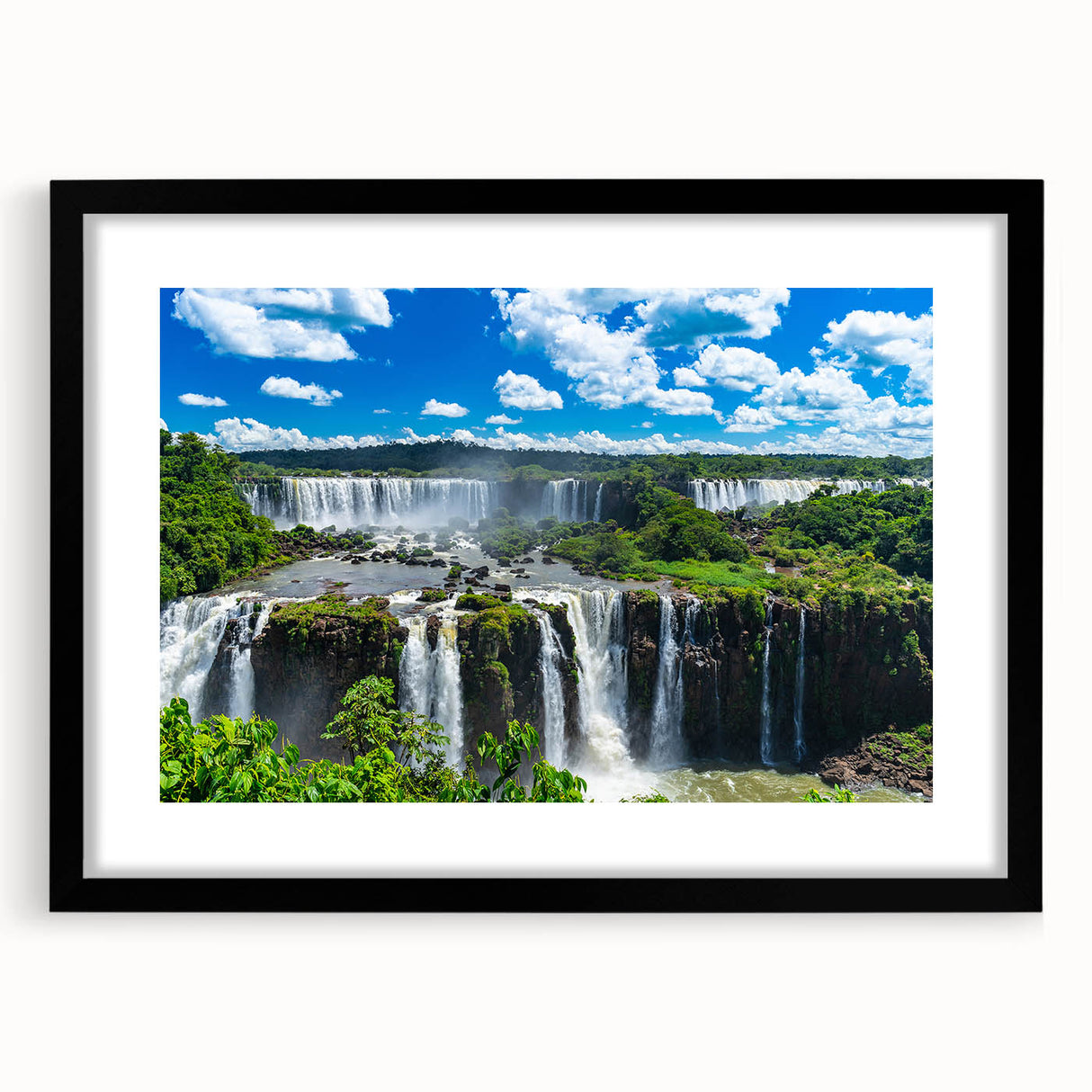 Extra large abstract art print featuring a colorful, textured depiction of a Brazilian landscape, framed in black.