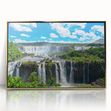 Acrylic print of a mid-century modernist Brazilian landscape in gold tones, ideal for modern art wall decor.