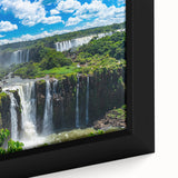 Extra large framed canvas featuring a textured depiction of a colorful South American scenery, ideal for living room decor.