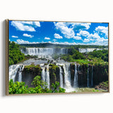 Framed canvas featuring a vintage-style landscape painting of a Brazilian scenery in muted gold and black tones.