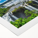 Art deco poster of a vibrant Brazilian landscape on rolled canvas, suitable for dining room decor.