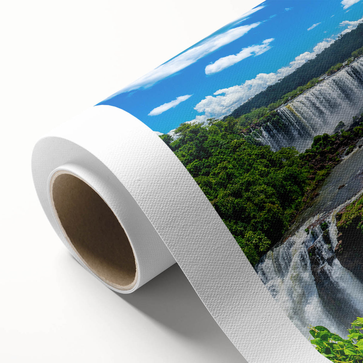 Art deco poster of a stylized Brazilian landscape in soft pastel hues on rolled canvas, ideal for nursery wall art.