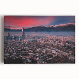 Black and white large art print of Santiago skyline on stretched canvas, suitable for kitchen wall art.