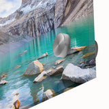 Large abstract depiction of a Chilean landscape in muted earth tones on acrylic glass.