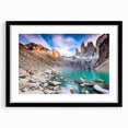 Extra large abstract art print of a colorful, textured Chilean landscape on a black framed canvas.