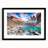 Extra large abstract art print of a colorful, textured Chilean landscape on a black framed canvas.