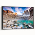 Black and white framed canvas of a Chilean landscape, ideal for bedroom wall art.