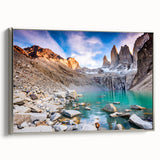 Framed canvas landscape art painting depicting a colorful vintage view of a Chilean scene.