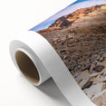 Art Deco poster of a scenic Chilean landscape on rolled canvas, featuring muted earth tones, ideal for nursery wall art.