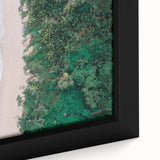 Extra large framed canvas featuring a textured, colorful depiction of a Colombian landscape, ideal for living room decor.