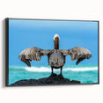 Black and white framed canvas of a vintage-style Galapagos landscape, ideal for bedroom wall art.