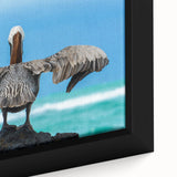 Extra large framed canvas featuring a textured depiction of the Galapagos with vibrant colors on a black background.