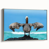 Framed canvas landscape art painting of Galapagos scenery in muted earth tones, ideal for living room decor.