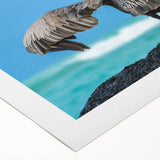 Art deco poster of Galapagos scenery on rolled canvas, featuring muted earth tones, ideal for dining room wall art.