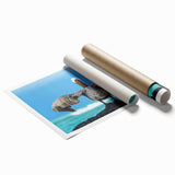 Extra large rolled print of a serene Galapagos scenery with soft blue and green tones, ideal for classy bathroom wall art.