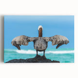 Black and white stretched canvas featuring a panoramic view of the Galapagos landscape, ideal for kitchen wall art.