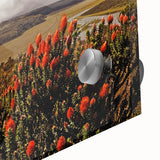 Large abstract wall art depicting a stylized South American scenery in muted earth tones on acrylic glass.