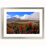 Textured abstract art print of a South American landscape in muted earth tones, framed in silver, ideal for bedroom art.