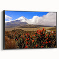 Black and white framed canvas of a vintage Ecuador landscape, ideal for bedroom wall art.