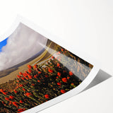 Extra large wall art featuring line art flowers in muted earth tones on a rolled canvas, ideal for large living room decor.