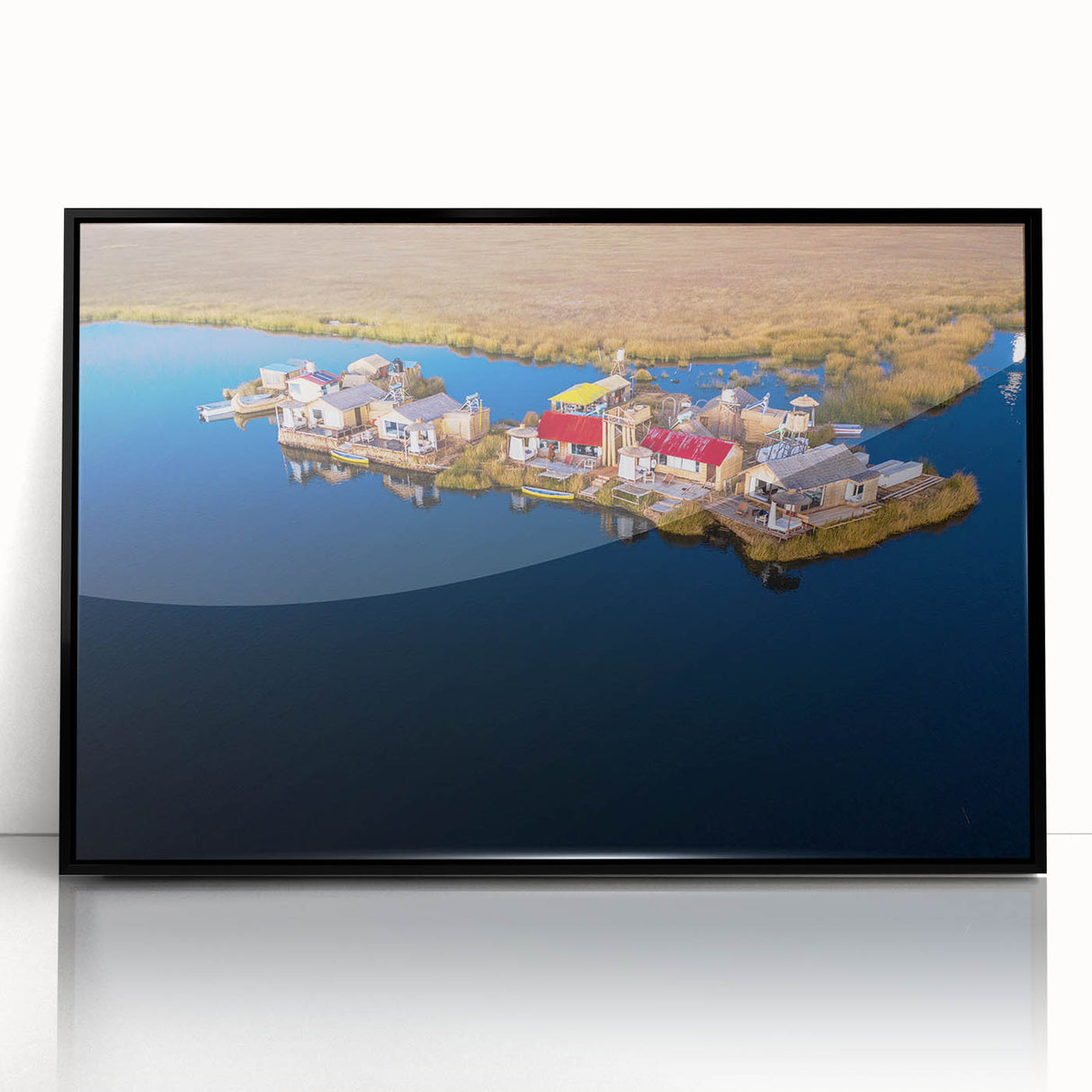 Large abstract wall art depicting a Peruvian landscape in acrylic, framed in black, suitable for modern art wall decor.
