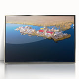 Mid-century modernist style acrylic print of a South American Peruvian landscape, with muted earth tones.