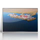 Acrylic print of a South American Peruvian landscape, featuring muted earth tones, framed in white.