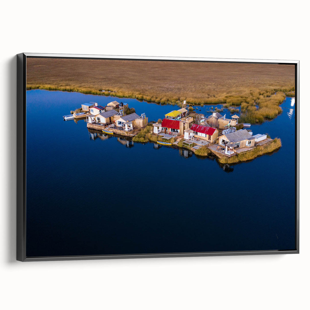 Black and white framed canvas of a Peruvian landscape, ideal for bedroom wall art.