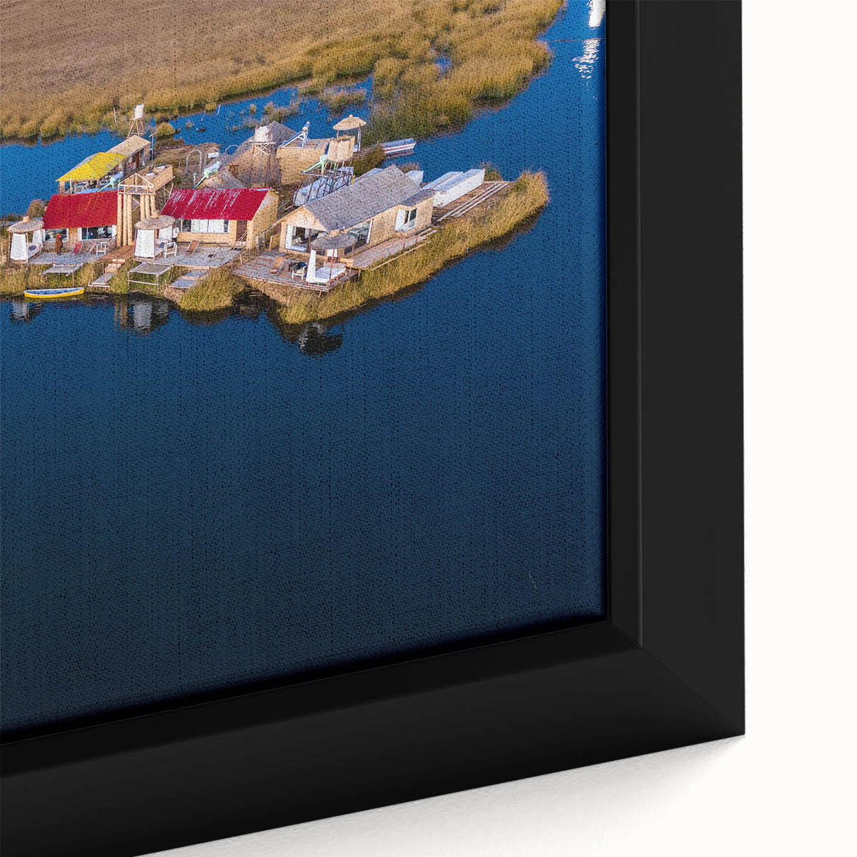 Extra large framed canvas featuring a textured, colorful depiction of a Peruvian landscape, ideal for living room decor.